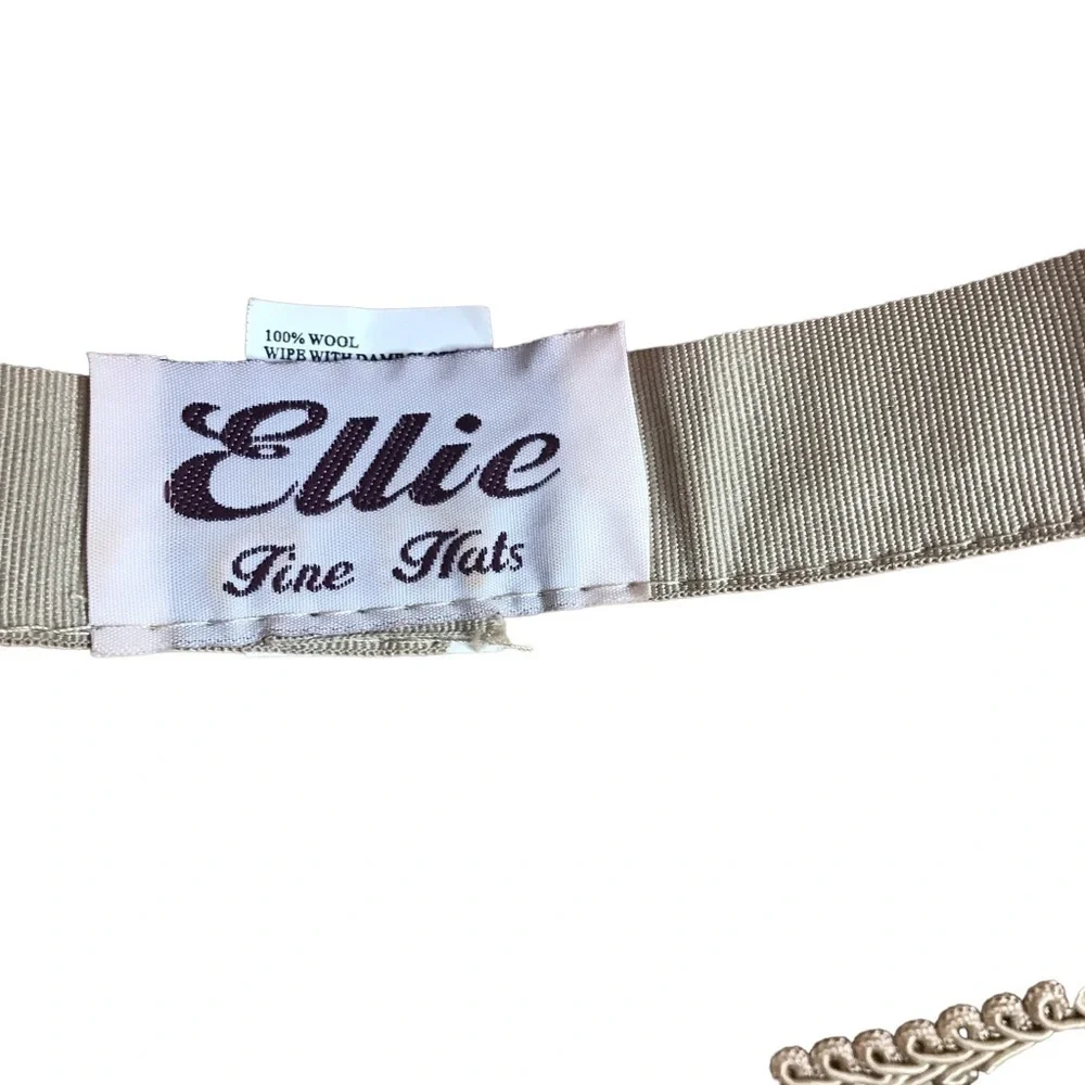 Vintage Ellie 100% wool shiny satin light brown lace derby tea hat